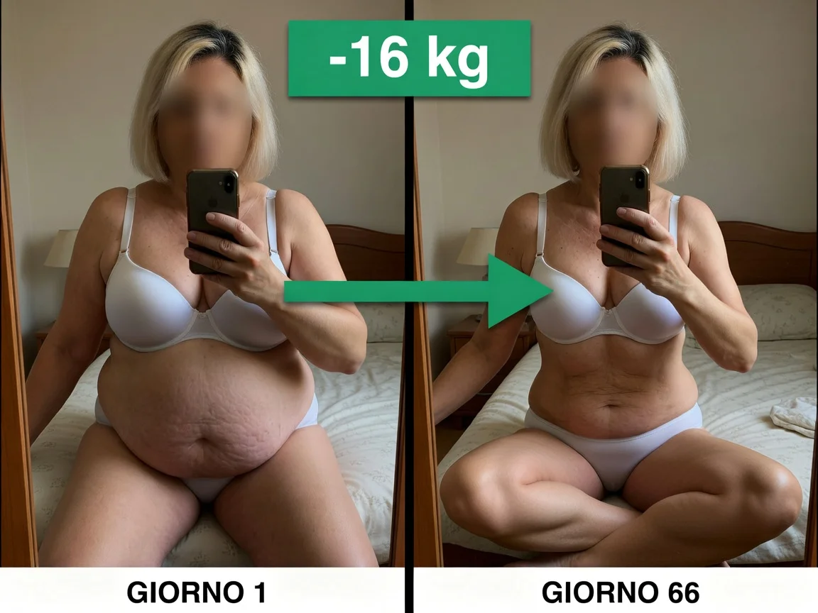 Annamaria C., 54 anni (Bari): -16 kg: il confronto tra giorno 1 e giorno 66.