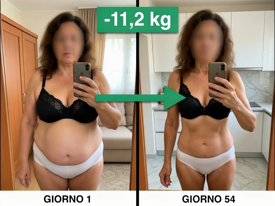 Maria Teresa B., 63 anni (Verona): -11,2 kg: il confronto tra giorno 1 e giorno 54.
